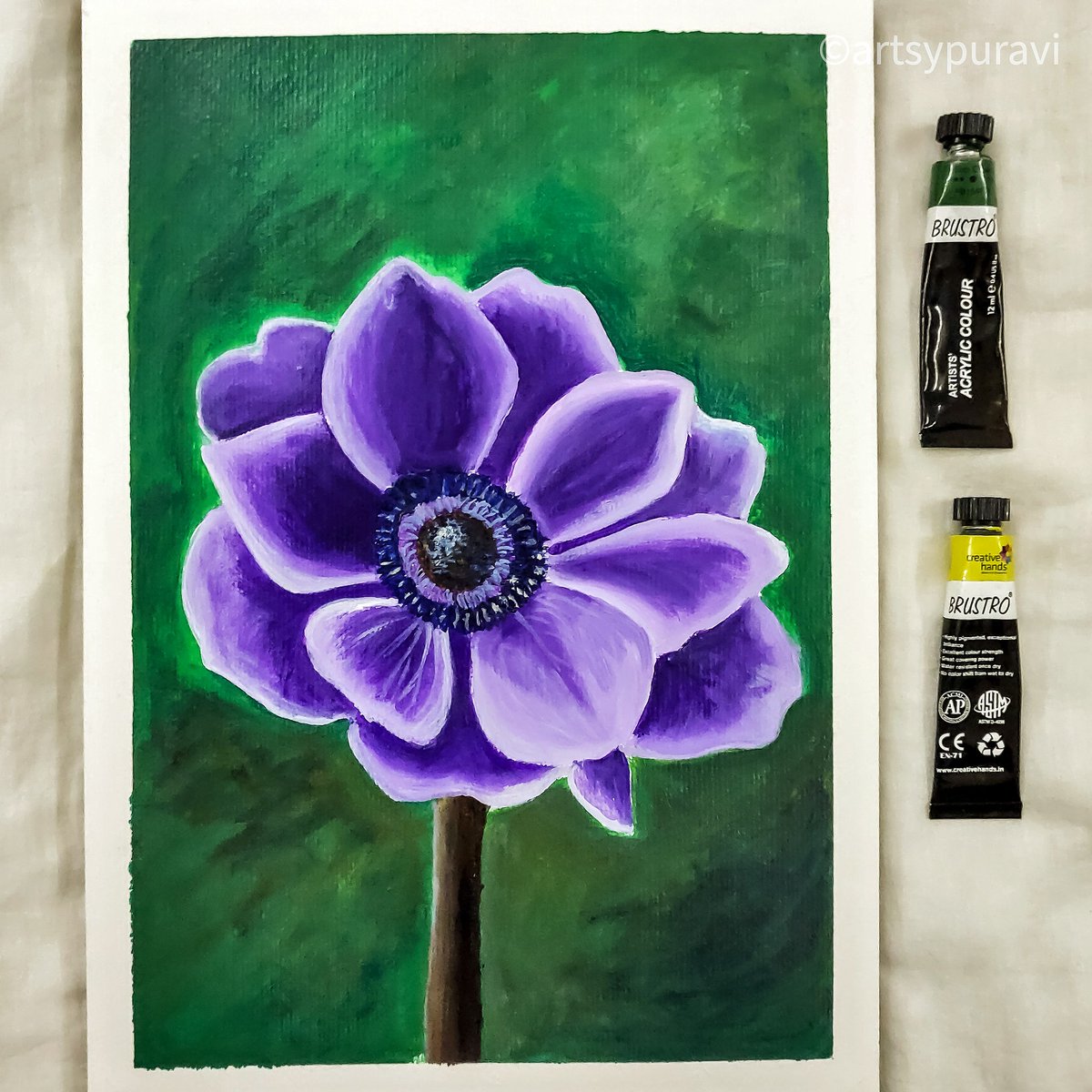 APuravi's tweet photo. A simple acrylic painting of anemone for today 😊😊 I hope you guys like it. #art  #ArtistOnTwitter #illustration #artshare #artwork #digitalart #HandmadeHour #acrylicpainting #drawing #flowers https://t.co/us7shoD2wK