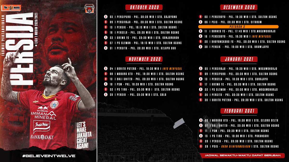 InfokomJakmania's tweet photo. Jadwal Persija Jakarta dalam Lanjutan Liga 1 2020.

Let's Make Jakarta Great Again!🔥👊👆
#BelieveInTwelve
#Jakmania
#InfokomJakmania https://t.co/EqFMCb07Mw