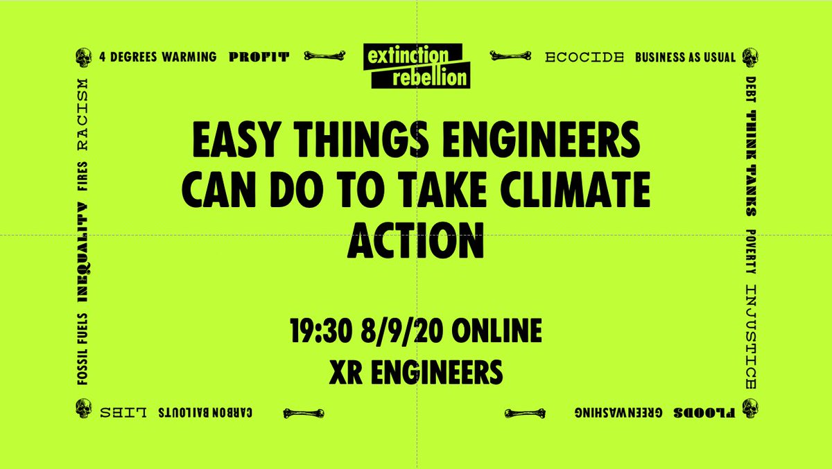 EngineersXr's tweet photo. Join our next XREngineers online meet up for easy actions #engineers can take on the climate crisis and how to get more involved. Open to all engineers and related professionals, whether part of XR are not. #WeWantToLive #ExtinctionRebellion #TellTheTruth
https://t.co/3nfWxjy5I8 https://t.co/NyQY7JtX5x