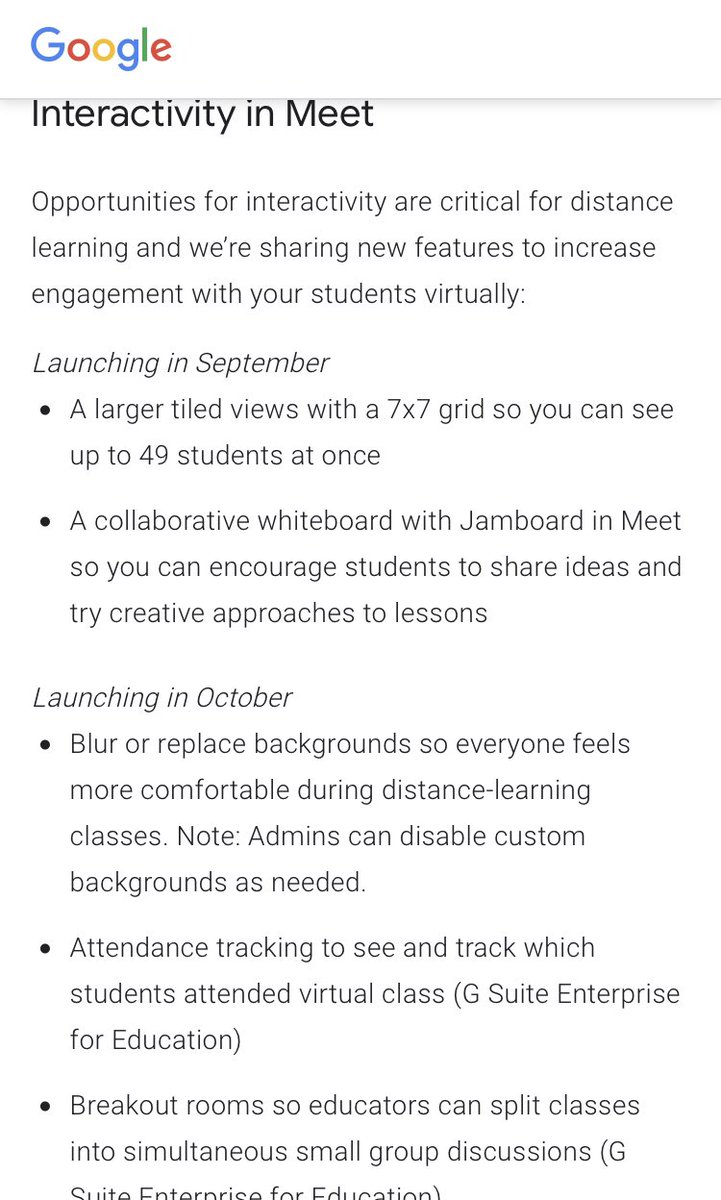 dhispano's tweet image. Comencen a sortir les imatges vinculades a les actualitzacions Meet de setembre i octubre. Integració Jamboard i fins 49 al mosaic (set) o enquestes i preguntes (oct). A això cal sumar botons que d'aquest dies per habilitar xat i presentació als estudiants. Thnks @edTechEvans