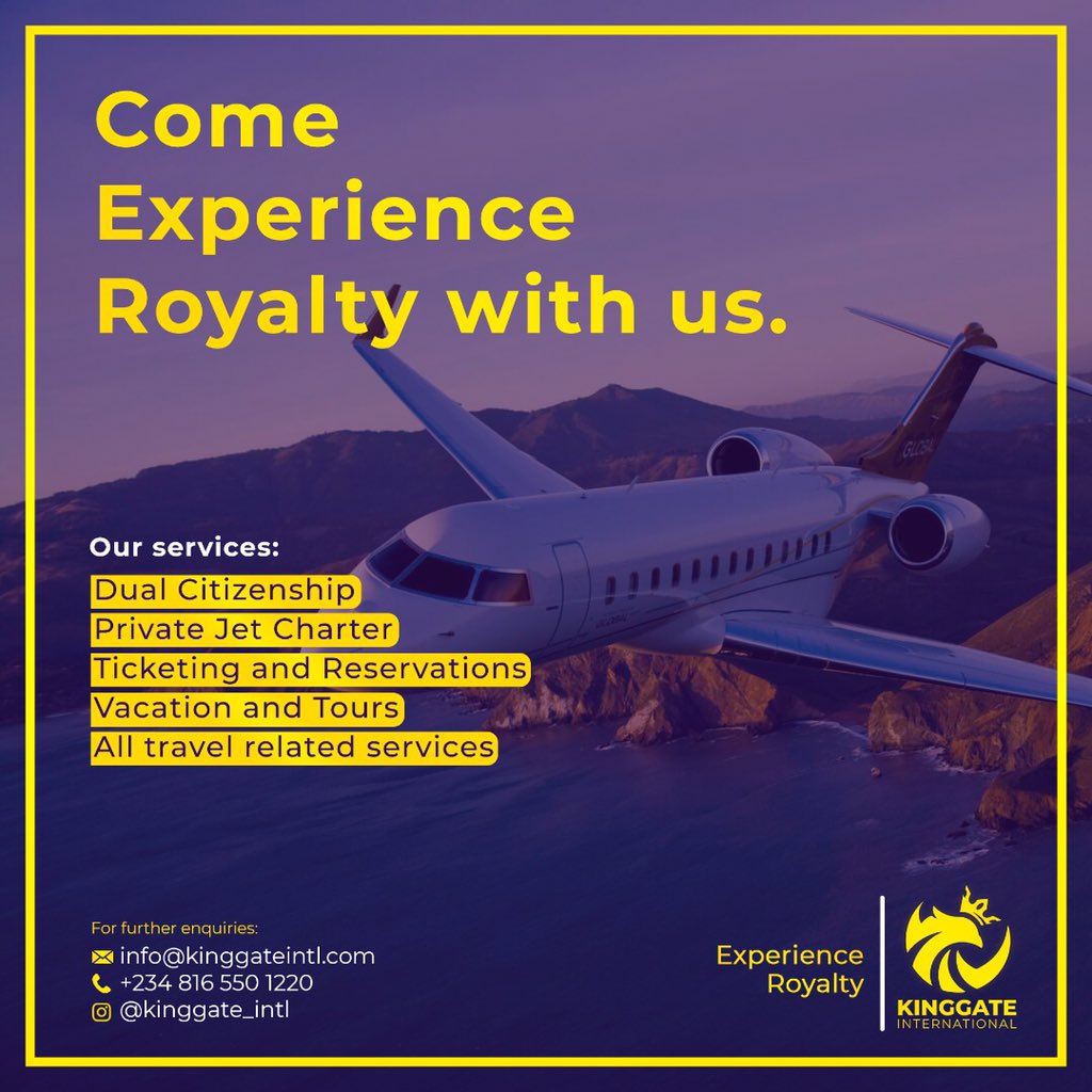 Rhemandero's tweet photo. Happy Int’l Flight Resumption Day🥳. 

As Int’l flights resume today, Be reminded we are at your beck and call for all your travel related services. 

Experience royalty with us as we offer you a premium travel experience. 

Have a great weekend. #KingGate✈️ https://t.co/7G9hGfgSYV