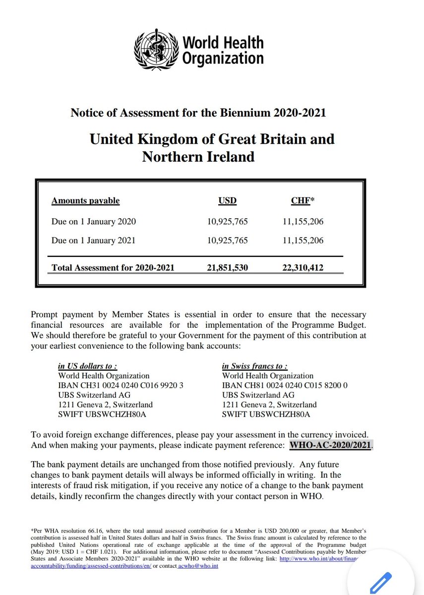 Almost $22m  will have been handed over to the #WHO within the space of 12 months by the #UK and #NorthernIreland alone. It's time for the other 195 countries to follow @realDonaldTrump and stop feeding this #scam organisation. 👇
#DoTheMaths 💰