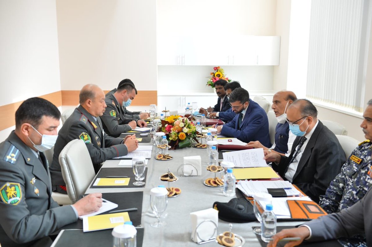 rajnathsingh's tweet photo. I had a wonderful meeting with Uzbekistan’s Minister of Defence, Major General Kurbanov Bakhodir Nizamovich in Moscow today. 

Defence Cooperation remains an important pillar of India- Uzbekistan bilateral relations. https://t.co/efUCKiHbDL
