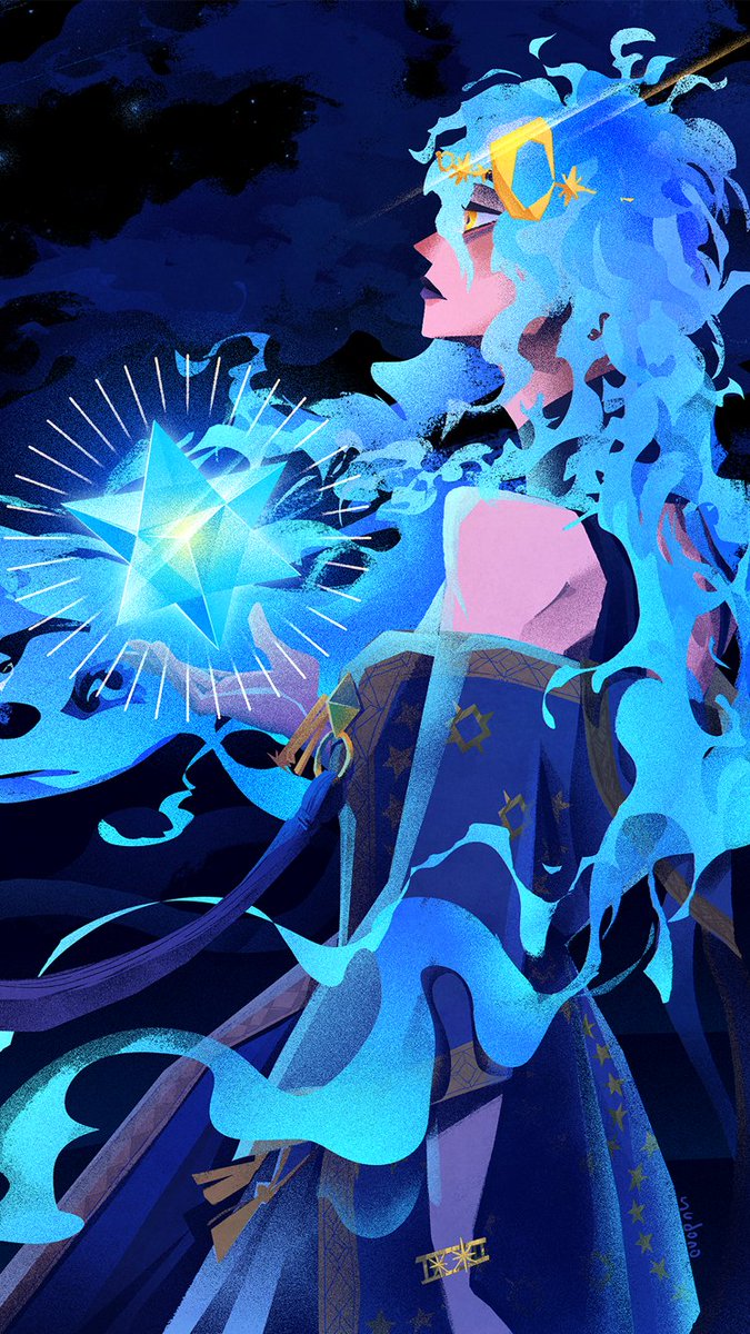 1girl sky solo star (sky) long hair night blue hair  illustration images