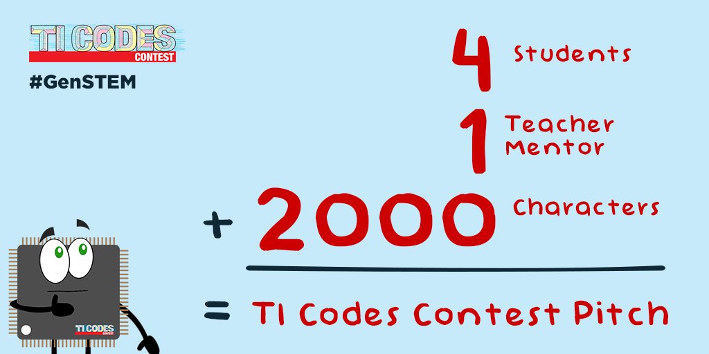 ticalculatorsau's tweet photo. What to do you get when you add; 4 students, 1 teacher mentor and 2000 characters in a document?

A PITCH for the TI #CodesContest of course!

Pitch submissions are fast approaching, have you written out your food-related solution yet? https://t.co/LcTR5qSrg4