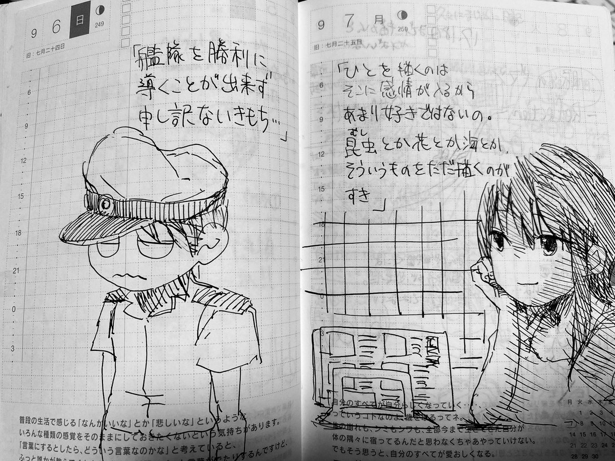 昔々およそ半年間プー野郎してたころほぼ日手帳にほぼ毎日日記漫画描いててそれが出てきて読み返していた
空虚な日々に精一杯脚色が施してあって中々興味深い 