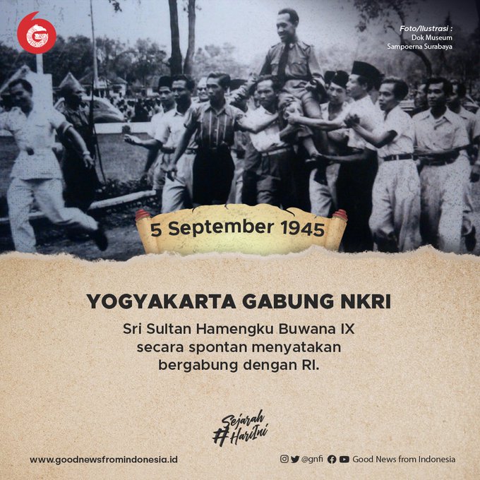 Putra_Mandala29's tweet photo. Selain HUT PSIM, 5 September ini juga merupakan tanggal yg bersejarah mengingat pd tgl ini Yogyakarta menyatakan bergabung dgn NKRI
#9loryt1me
#91orytime
Pic : @GNFI https://t.co/B4EL14bUev