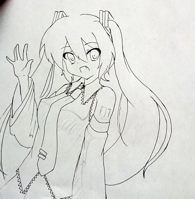 ミクさん線描けたぁ〜〜!! 