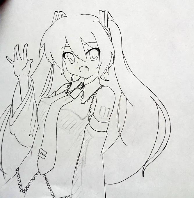 ミクさん線描けたぁ〜〜!! 