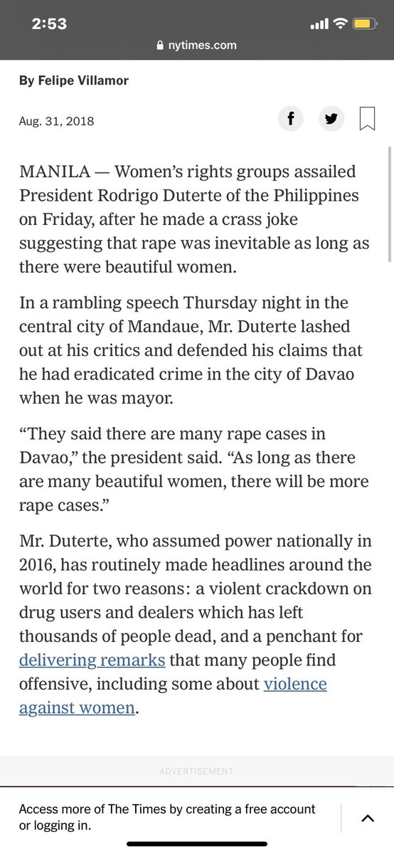 SEXUAL HARASSMENT IS NORMALISED!President Rodrigo Duterte have influenced many citizens for many years. some things he said include: