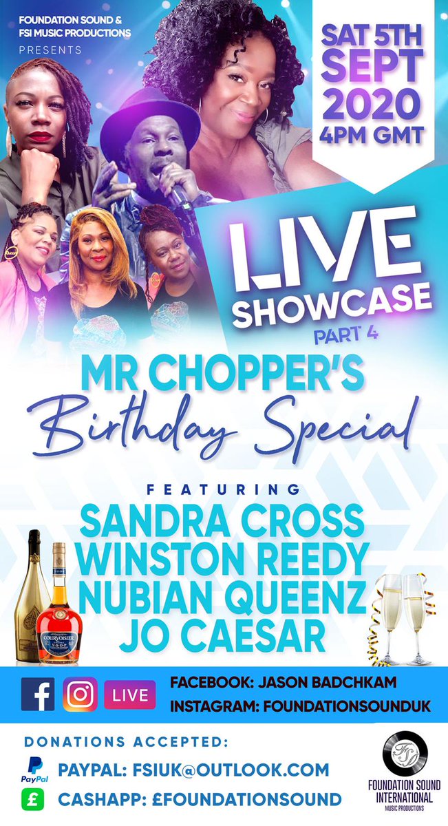 Mr Choppers Live Showcase Birthday party tonight!
Featuring on the fire Nubian Queenz plus more! 👑 👑 👑 

Live on Facebook and Instagram tonight. Tune in!!
#nubianqueenz #mrchopper #liveshowcase