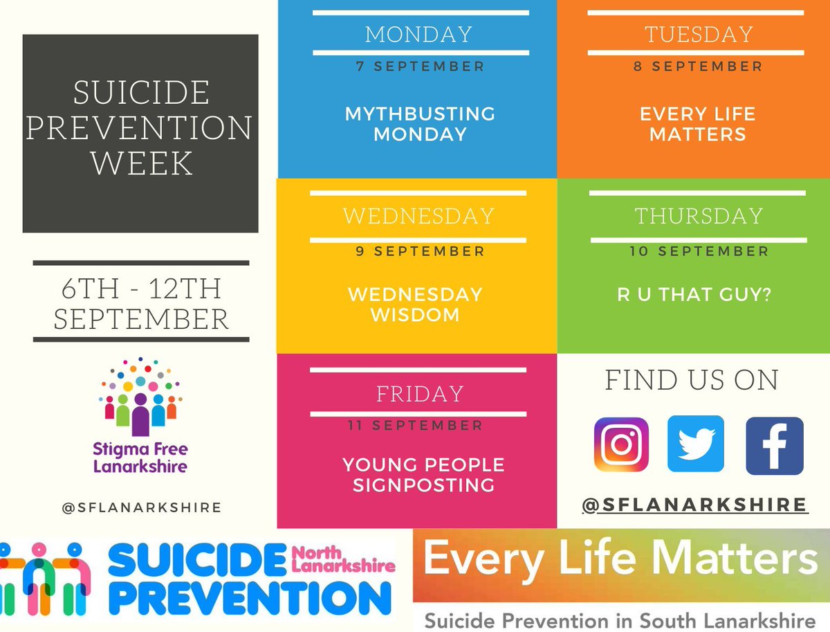 Clydesdalecmht's tweet photo. #suicidepreventionweek2020 
Supporting @SFLanarkshire raising awareness and stopping the stigma about suicide. 
#SuicidePrevention https://t.co/GVLlyXjojQ