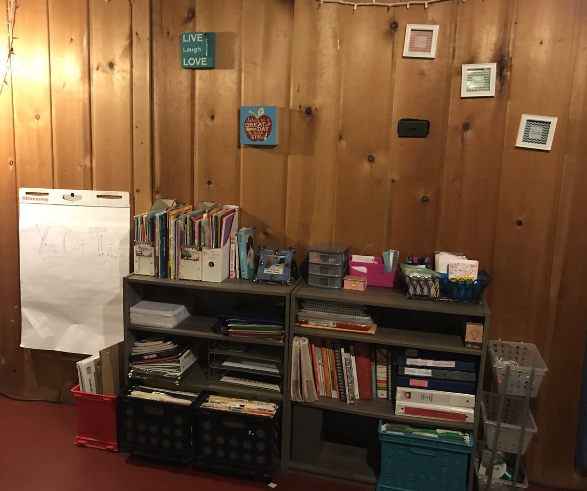 MsJacksonT3rd's tweet photo. Finally done making a “teacher resource space” in my basement. Although I will be teaching upstairs, this will be my “workroom” and planning space. Just missing a copy machine and a die cutter. 😉 @A2schools
#Ready #remotelearning
#RemotePlanning
#KindaFeelsLikeMyClassRoom https://t.co/G9ZM2Pgfv5