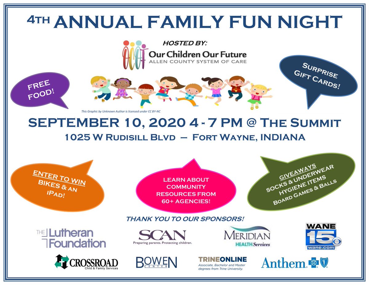 MHANortheastIN's tweet photo. Giveaways and great resources for your family!
Sept. 10, 4 to 7 PM @ The Summit, 1025 W. Rudisill Blvd.

@Our Children Our Future https://t.co/VVZMBAxQ1x