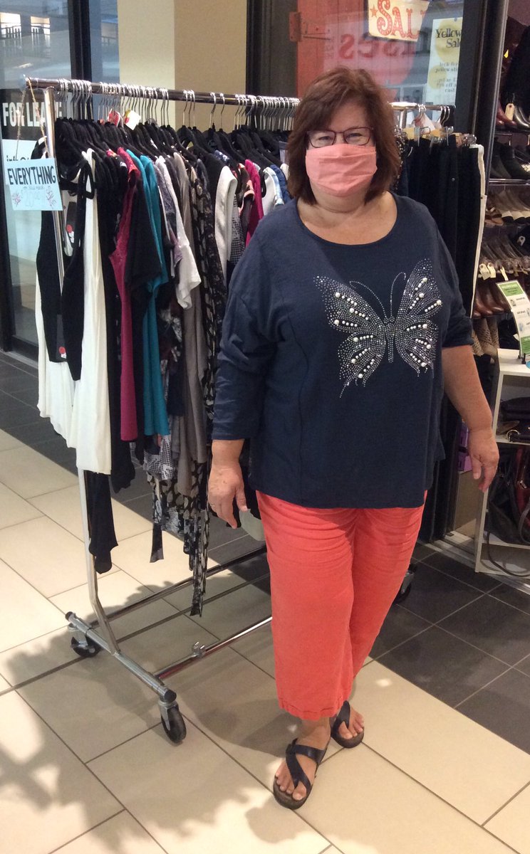 LunaEclectic's tweet photo. Sandra is wearing an Angela Mara top from our NOW $20.00 sale rack!! 🤯Prices have been slashed on this rack...what a bargain🤗 https://t.co/DP1tIEXSaZ