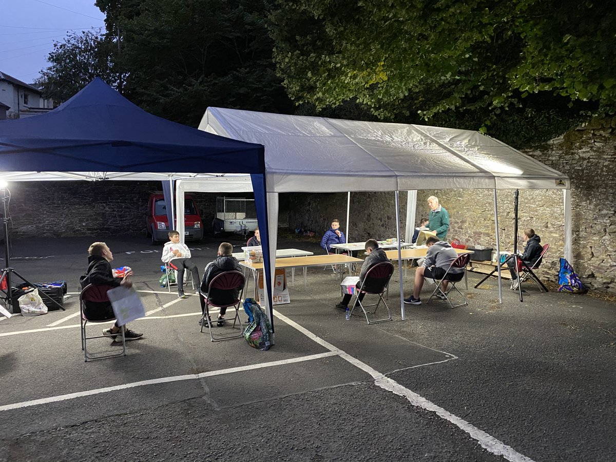 dunblanebb's tweet photo. It certainly looks a bit different, but it’s GREAT to be back at #BoysBrigade after 6 months off due to covid. We’re all outside this term, socially distanced and wrapped up warm! Big thanks to @dunblane_sc @DiscovrDunblane @dunblaneflng @StirlingBC for help with gazebos &amp; lights https://t.co/WlfSnEUzXY