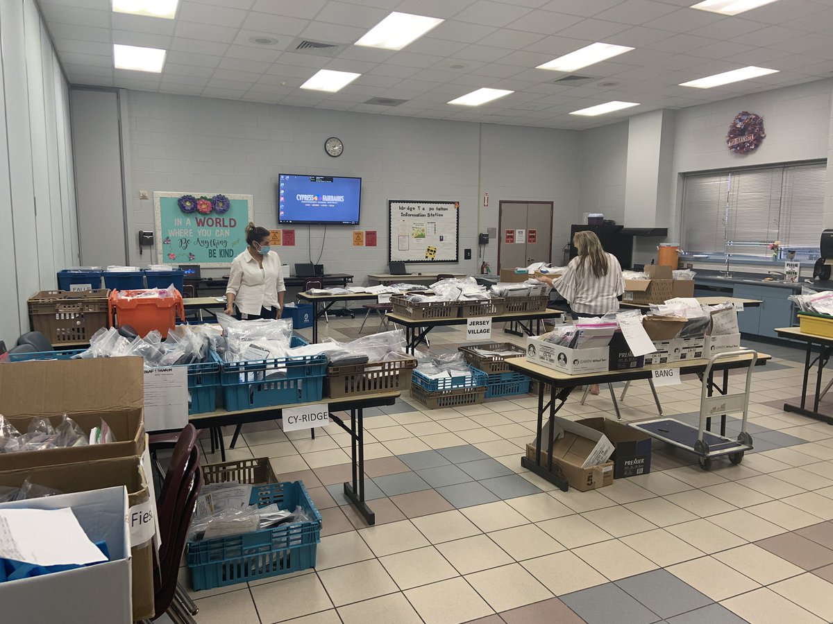 Yesterday <a href="/CFISDbus/">CFISD Transportation Services</a> delivered over 4,000 technology devices to students. This morning we are preparing for day two of deliveries. Very proud of the hard work and dedication of our Transportation team for our students. We are always ready to serve! <a href="/CyFairISD/">Cypress-Fairbanks ISD</a>