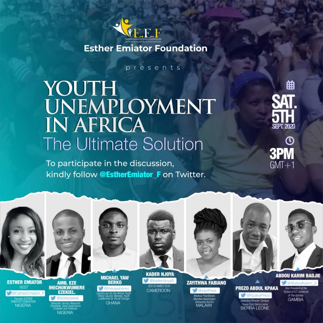 Moberk20's tweet photo. Care to hear the most important issue troubling the African youth discussed and addressed?
Join the discussion live @EstherEmiator_F at 3pm Nigerian time as Esther Emiator brings on board the finest minds in Africa to look at the way forward. On board is our very own @theyawberko https://t.co/I4VWjrDX8L