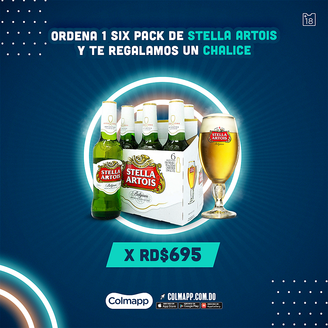 tadadeliveryrd's tweet photo. Esa cervecita que hace falta en tu casa te llega con un regalo de #Colmapp y lo mejor, con delivery gratis. 🤩🤩 Por la compra de un six pack de Stella recibes gratis un Chalice de la marca. Tan solo ingresa a https://t.co/5iq5sR5UA3 o nuestra app y pide tu oferta. 😍 #Colmapp https://t.co/bxm1c3Erco