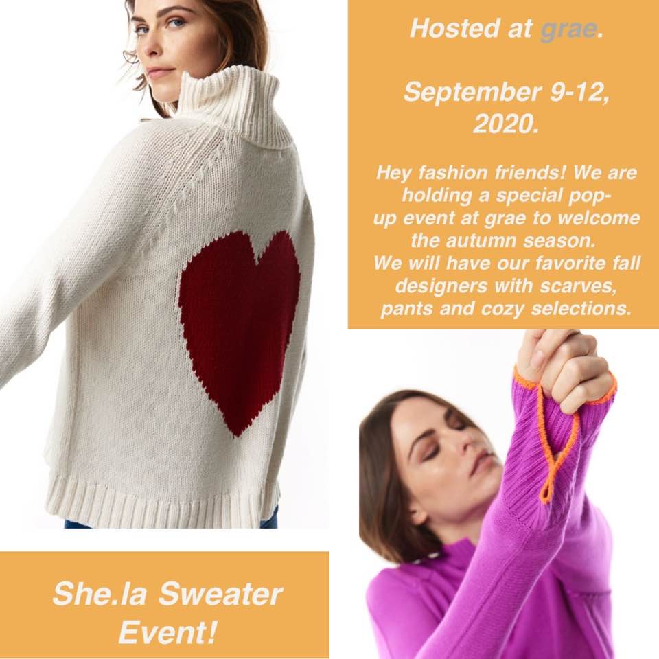 ShopSheLa's tweet photo. https://t.co/iL8Z2UW3bm Sweater Event at grae, Sept 9-12! - https://t.co/31Vbanch74 https://t.co/bBsfiTi9ar