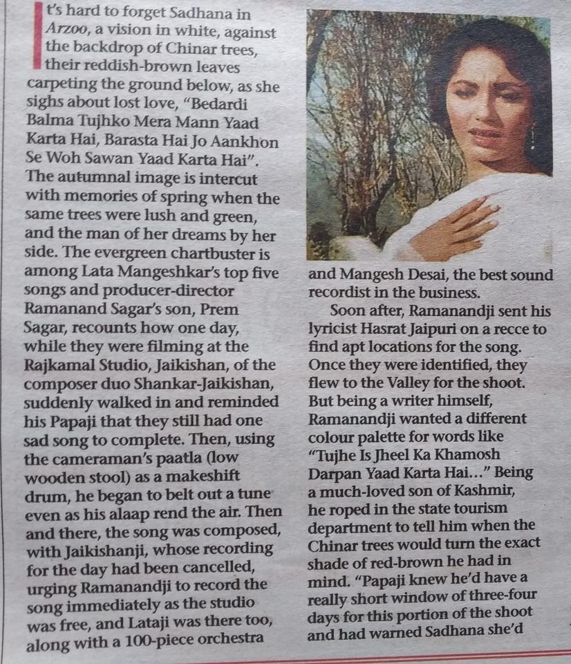 SJFansAssnCal's tweet photo. Very interesting article pertaining to song _Bedardi Balma Tujhko Mera Dil Yaad Karta hai"
paper clipping by #shashankchickermane https://t.co/O8ums9UxeX