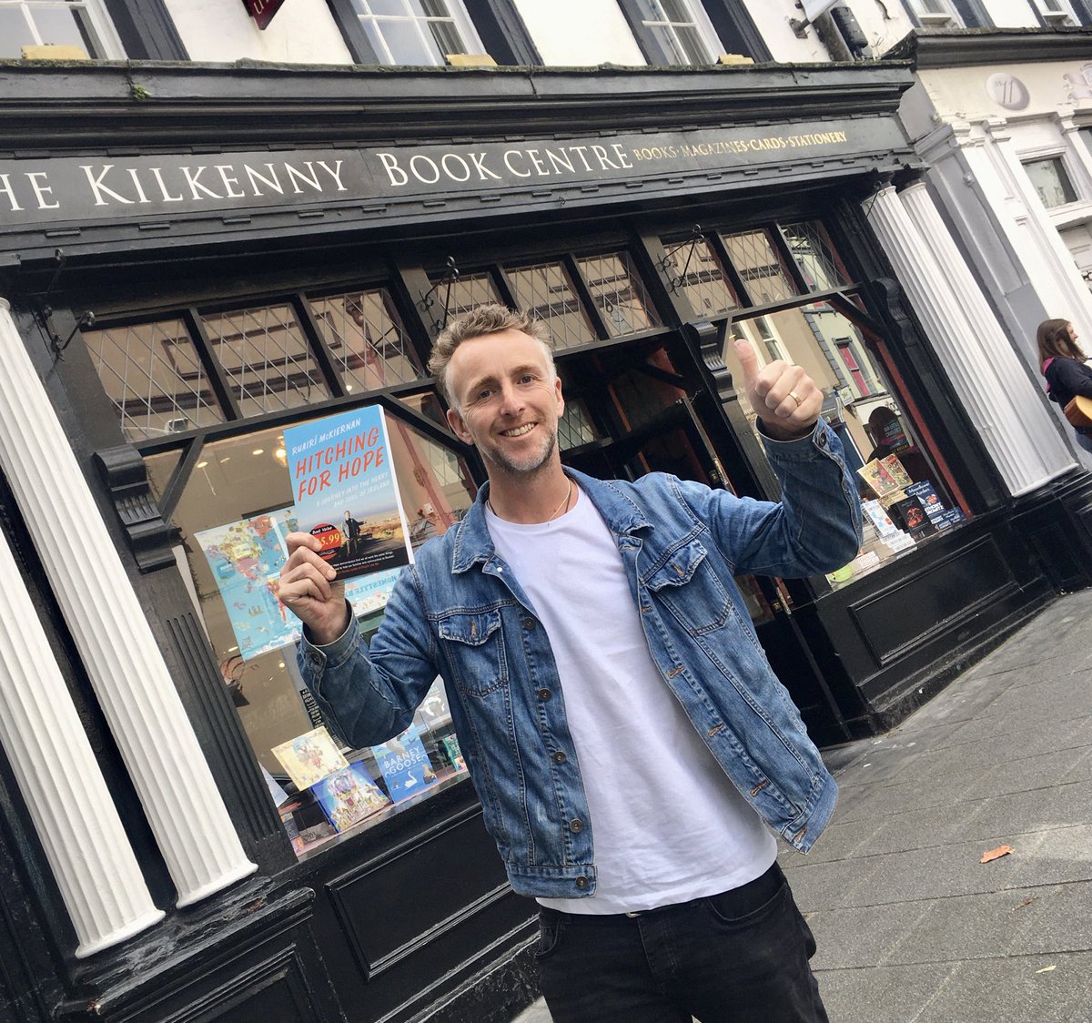 Ruairi sticking the thumb in. Much like himself, his book is full of positivity. ‘Hitching for hope’