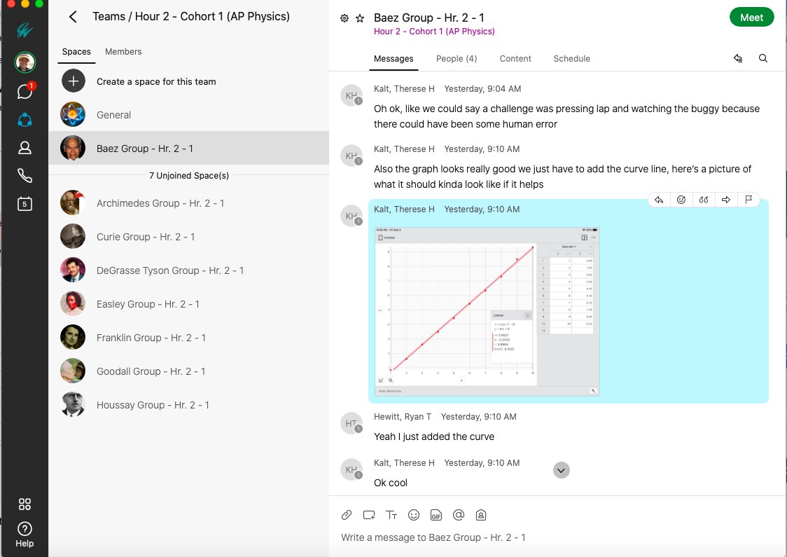 GretaVoit's tweet image. Virtual Learning Success! Super impressed and proud of how my #Physicsland students have been collaborating using WebEx Teams (without me &apos;there&apos;) to learn together and support each other! They have been rocking in with this new hybrid learning approach! #FirstWeekSuccess