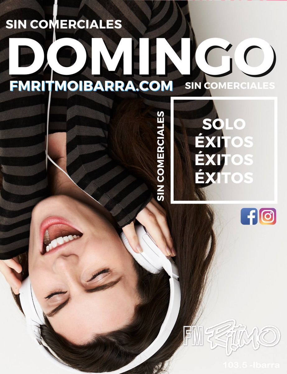 fmritmo's tweet photo. Los DOMINGOS te ponemos de cabeza!!
SOLO EXITOS, sin cortes comerciales
Somos la PRIMERA FM de Imbabura... Engánchate a la nueva programación de103.5 Fm Ritmo
#fmritmo #fmritmoibarra #cadadiajuntoati #laradiodeibarra #laprimerafmdeibarra #24horas #juntos #ibarra https://t.co/dgK5uend1T