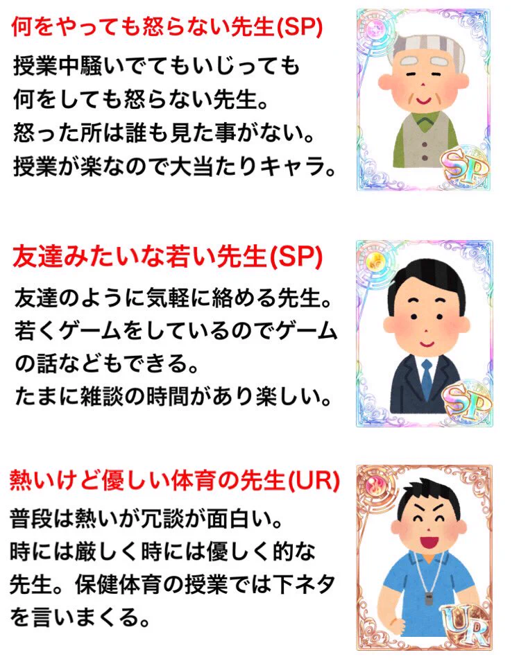 学校の先生ガチャ！当たりの先生はどのタイプかな？