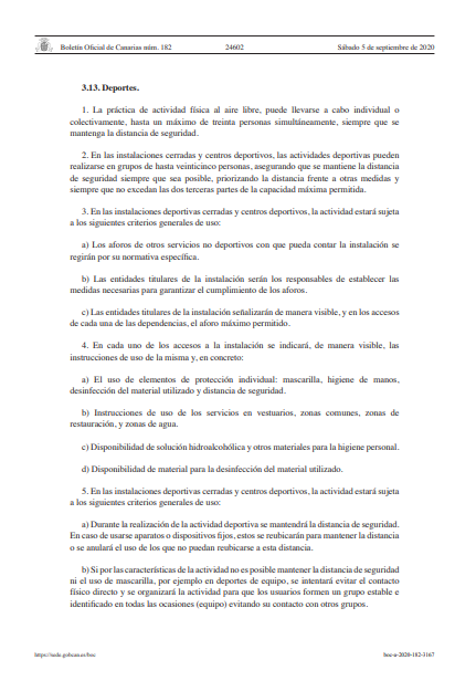 Deportecanario's tweet photo. Se publica en BOC Resolución d actualización d determinadas medidas d prevención establecidas mediante Acuerdo Gobierno de 19 de junio de 2020, una vez superada la Fase III del Plan para la transición hacia una nueva normalidad

Lo relativo a la actividad deportiva: páginas 24-27 https://t.co/eQ2WLmWmf4