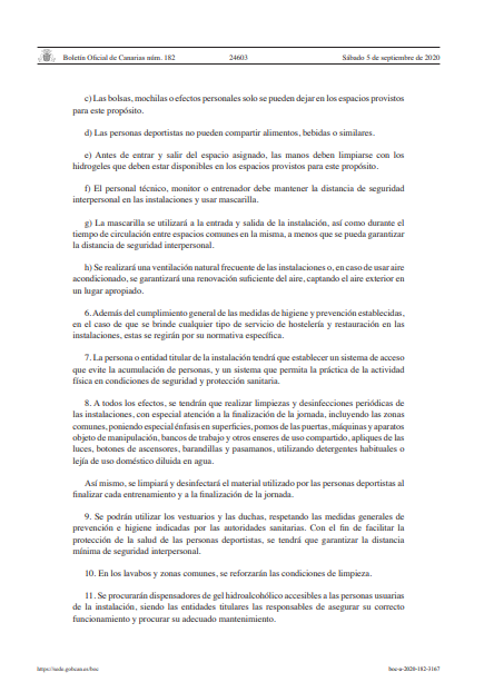Deportecanario's tweet photo. Se publica en BOC Resolución d actualización d determinadas medidas d prevención establecidas mediante Acuerdo Gobierno de 19 de junio de 2020, una vez superada la Fase III del Plan para la transición hacia una nueva normalidad

Lo relativo a la actividad deportiva: páginas 24-27 https://t.co/eQ2WLmWmf4