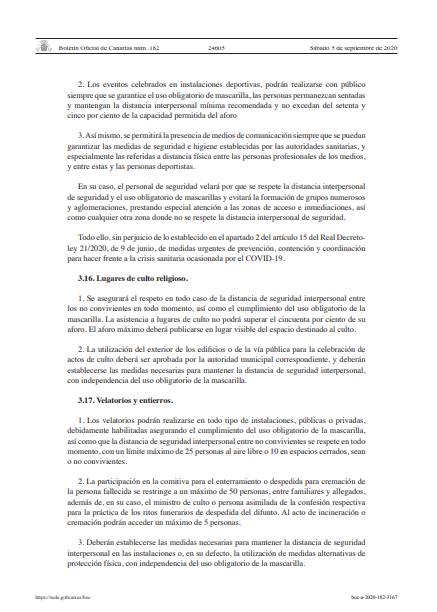 Deportecanario's tweet photo. Se publica en BOC Resolución d actualización d determinadas medidas d prevención establecidas mediante Acuerdo Gobierno de 19 de junio de 2020, una vez superada la Fase III del Plan para la transición hacia una nueva normalidad

Lo relativo a la actividad deportiva: páginas 24-27 https://t.co/eQ2WLmWmf4