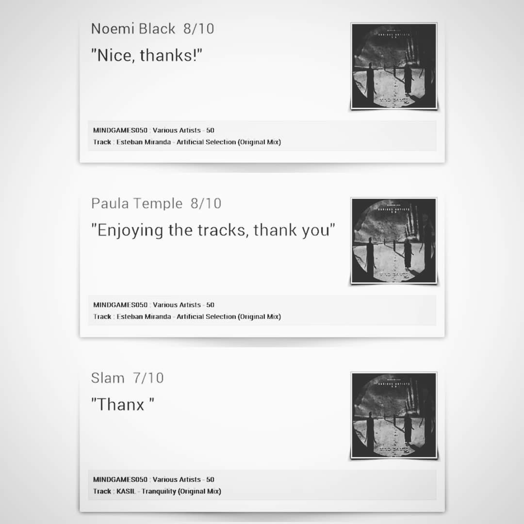 mindgamesrec's tweet photo. Some selected feedback about our latest VA release, '50'.
#techno #technomusic #undergroundtechno

#747 #abstractdivision #fragmentor #dannytenaglia #gabriellavergilov #obey #noemiblack #paulatemple #slamdjs https://t.co/OZKG2912qc