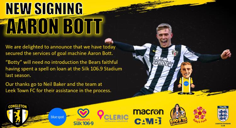 A huge welcome back to striker Aaron Bott who has signed for the Bears after his loan spell last season