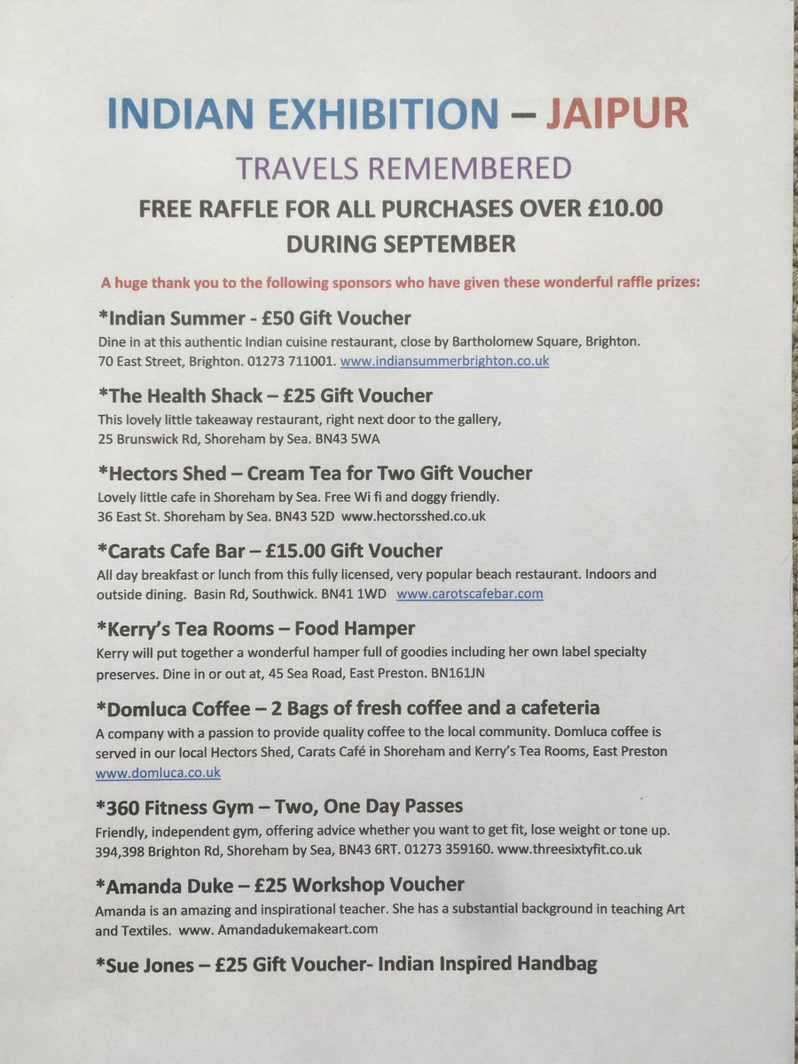 ShorehamArt's tweet photo. Look what you could win by entering our raffle throughout September only @ShorehamArt, come and meet the artist every Saturday .big thank you to all our sponsors #indiansummerrestaurant #caratscafe #360gym #thehealthshack #domluca #hectorsshed @LoveShoreham https://t.co/cQQfGz3hfs