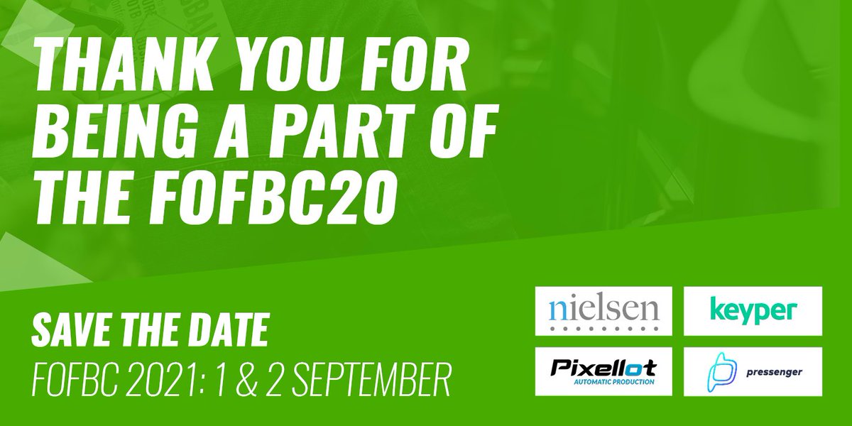 Two intensive days of the first virtual edition of the FUTURE OF FOOTBALL BUSINESS Conference done! A special thank you to our Premium Partners <a href="/nielsen/">Nielsen</a> <a href="/Pixellotltd/">Pixellot</a> <a href="/keyper/">keyper</a> and <a href="/Pressenger4B/">Pressenger</a>

We hope to see you again next year and 🤞 that it can be in Graz, Austria! #fofbc