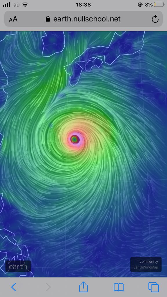 fukutaka's tweet photo. 台風が本気出してXTC化している……。#EarthWindMap https://t.co/hzafMI2O1v