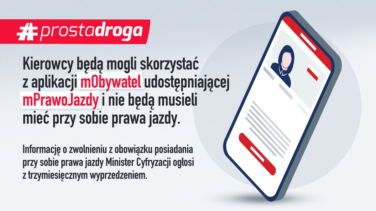 PremierRP's tweet photo. 🚘 Kierowcy będą mogli skorzystać z aplikacji #mObywatel udostępniającej #mPrawoJazdy i nie będą musieli posiadać przy sobie prawa jazdy. #ProstaDroga
📰 https://t.co/MZ5jZvp1Xs https://t.co/MmcIQIhNnP