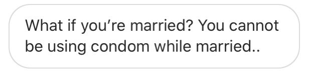 Someone on Instagram asked me about birth control. I said I’m team condoms because hormonal birth control has side effects and doesn’t protect women against STD’s.This is one of the replies I received... Since when did marriage come with this rule???