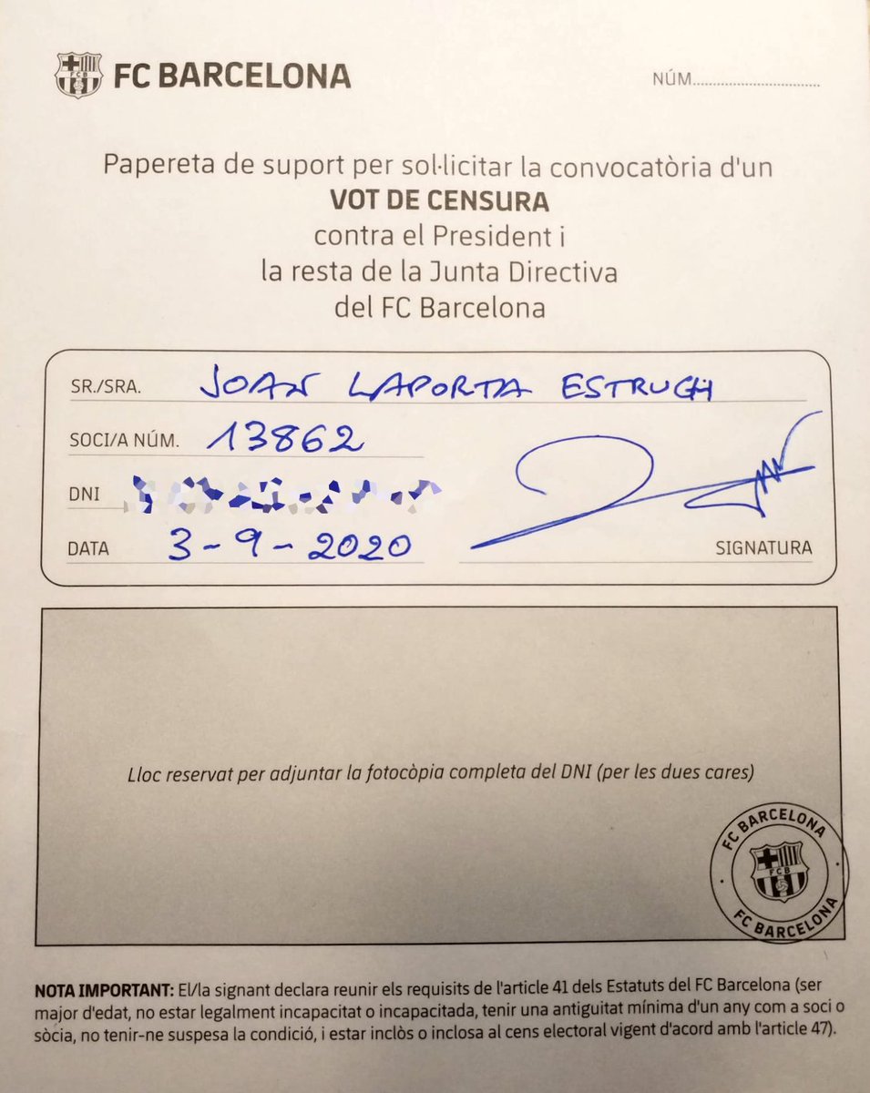MesQueUnaMocio's tweet photo. Només el soci pot fer realitat la primera moció de censura transversal i unitària de la història del Club. És a les nostres mans!

Moltes gràcies, @JoanLaportaFCB, per donar suport a #MesQueUnaMocio

📍https://t.co/ZbIvlbf9vO https://t.co/q9zrIRlagH