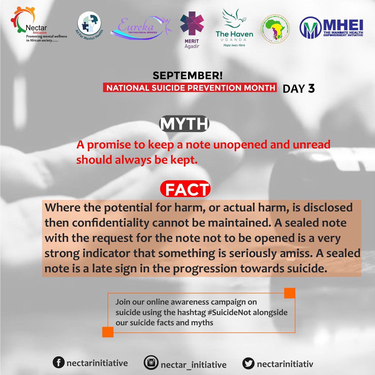 A sealed note is a late sign in the progression towards suicide 
<a href="/Entre_Adam/">Adam Bradford</a> <a href="/zion_ameh/">Ameh A Zion</a>
<a href="/A4MentalHealth/">All4MentalHealth</a> <a href="/MandateHealthNG/">The Mandate Health Empowerment Initiative (MHEI)</a>
<a href="/shristythapa11/">shristy 🇳🇵</a> <a href="/iamkayfactor/">Hammed Kayode Alabi</a>
<a href="/AbiodunEssiet/">Abiodun Essiet PhD</a> <a href="/genunlimitedng/">Generation Unlimited Nigeria</a>
<a href="/UNICEF_Nigeria/">UNICEF Nigeria</a>
#SuicideNot
#MoveForMentalHealth