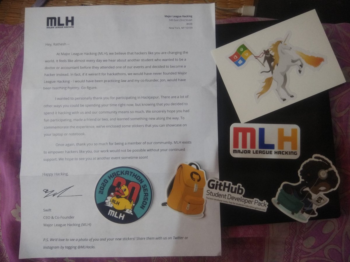 PrabakarRathesh's tweet image. Wow !! Today I received the swags from @MLHacks for participating in @HackJaipur Thank you entire team for this awesome !!