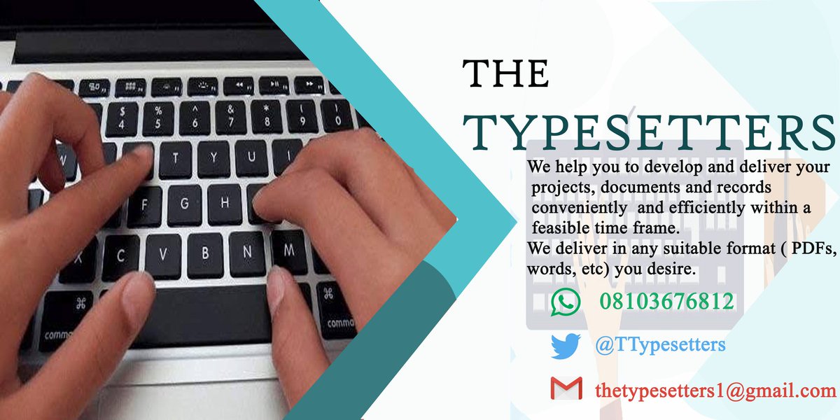TTypesetters's tweet photo. @__graceey @Mbahdeyforyou @fancyfinery We help you to deliver and develop your projects, documents and records conveniently and efficiently within a feasible timeframe at an affordable rate of #50 per page. 08103676812
PDFs, Words format, Excel etc.💻⌨️🖱 https://t.co/mD9lNZH4mf