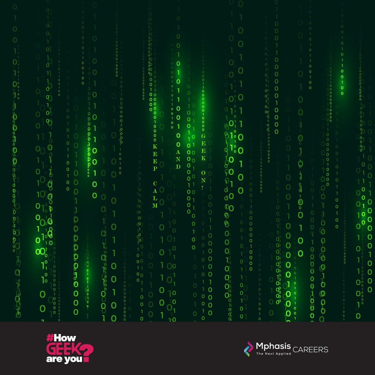 MphasisCareers's tweet photo. Can you spot the message hidden in the Matrix? Comment with the answer and tag a fellow geek who can take up the challenge too!
#HowGeekAreYou #TGIG #Geekend #ThankGodItsGeekend #Matrix #GlitchInTheMatrix #CoderChallenge #CoderLife #GeekLife https://t.co/lvClqUdXRo
