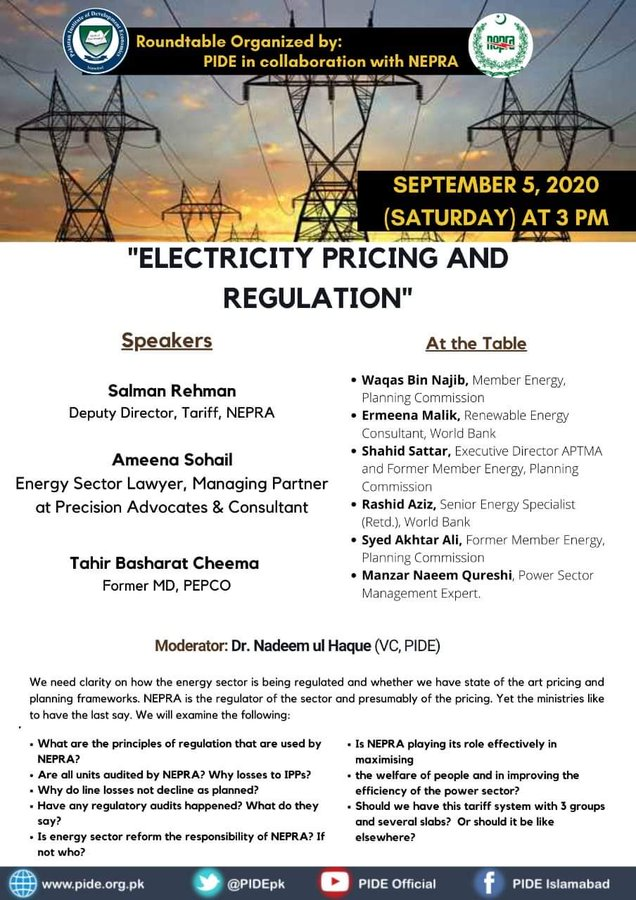 PIDEpk's tweet photo. #PIDEroundtable on "Electricity Pricing and Regulation” is about to start
Watch live at https://t.co/rsAKfBNZr4
#Energycrisis #PIDEIdeas #EnergyPIDE
@nadeemhaque @durre_nayab_ @Asad_Umar @HamidMirPAK @KElectricPk https://t.co/RtJei9SdNs