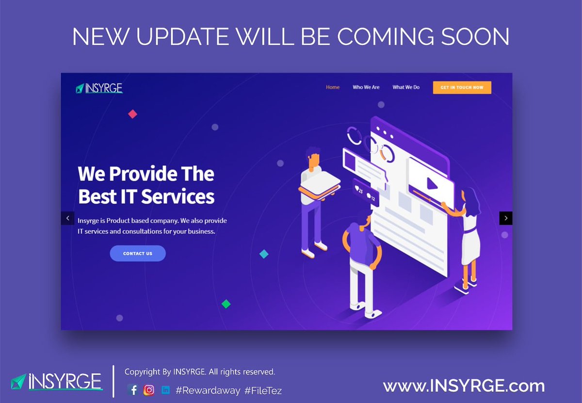insyrge's tweet photo. To provide you best we can do for you. In our way to improve we are upgrading our app, services and web applications. So, we're coming withour website.
#Webdesigner #webdevelopers
#WebsiteDesign #WebsiteDevelopment
#insyrge #filetez #rewardaway
https://t.co/7UHReiyolf https://t.co/SLZXKmajZv