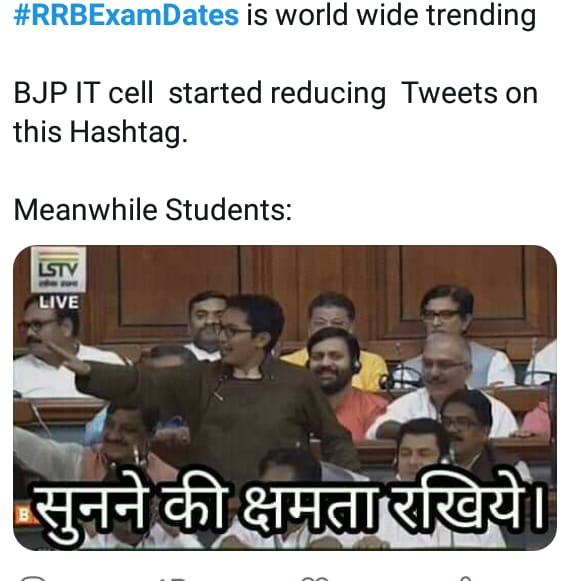 #RRBExamDates #RRBNTPCEXAMDATES 

September is the nutrition month and also PM Modi ji has said that there will be a meme competition.

Meanwhile Students: