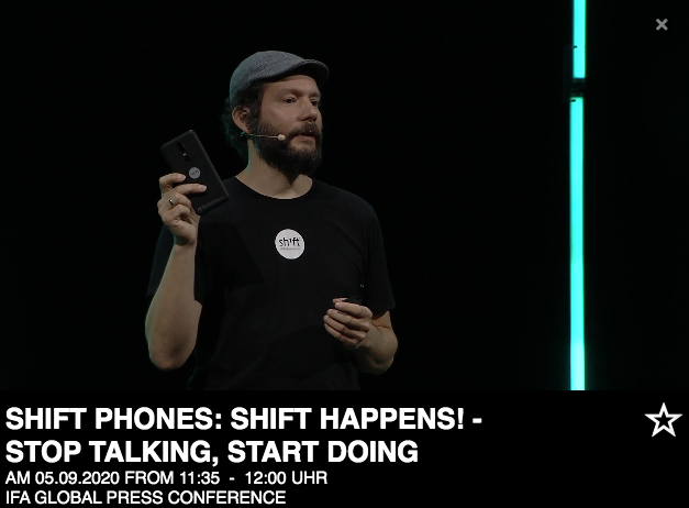 implausibleblog's tweet photo. @IFA_Berlin @shiftphones 10/10 to #ShiftPhones #IFA20
"People are more important than machines.
Our time is much more important than the things we own."
That was the most holistic mobile phone presentation I have seen in the 15+ years of being involved in tech 👏 https://t.co/21DFmk4LXU
