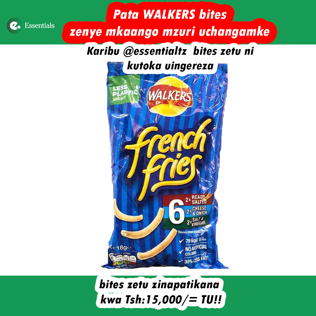 EssentialsTz's tweet photo. WALKERS FRENCH FRIES BITES; kwa vitafunwa bora kabisa kwaajili ya kupooza njaa yako ukiwa ofisini au shuleni zinapatikana dukani kwetu.

BIDHAA ZETU ZINAKUFIKIA POPOTE ULIPO
ZINAPATIKANA KWA BEI YA JUMLA NA REJAREJA
NJOO POSTA MTAA WA ZANAKI UFANYE MANUNUZI https://t.co/aU2k1zdNG9