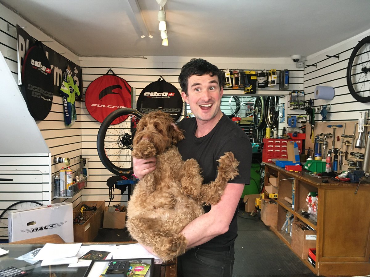 It’s #localbikeshopday so here’s a Pete from our local shop @chelmercycles with the shop dog Buzz!
